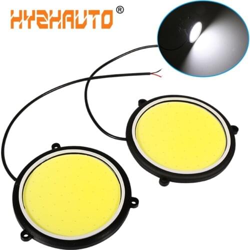 HYZHAUTO 2Pcs High Power COB DRL 88mm Round Car LED Daytime Running Lights Auto Front Fog Lamp Bulb White 12V