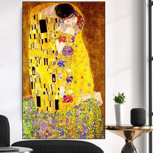 Classic Artist Gustav Klimt Kiss Abstract Oil Painting on Canvas Print Poster Modern Wall Art Cuadros Pictures for Home Decor