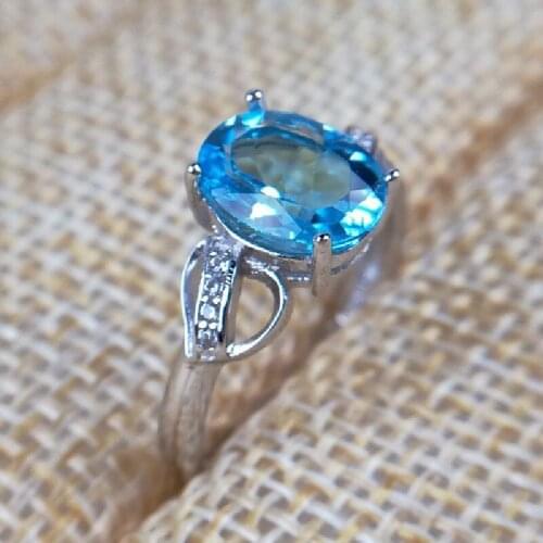 Natural Topaz Ring 925 Sterling Silver Inlaid 2 Carat High-Quality Color Treasure Ring