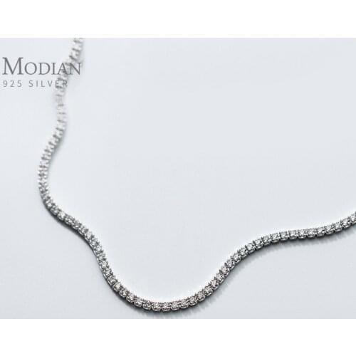 Modian Genuien 925 Sterling Silver Dazzling Clear CZ Choker Necklace for Women Gift Adjustable Box Chain Original Fine Jewelry