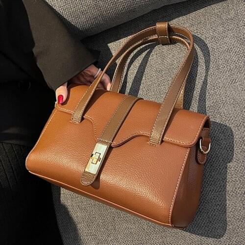 Retro Square Tote Bag 2021 Winter New High-quality PU Leather Womens Designer Handbag Contrast Color Shoulder Messenger Bags
