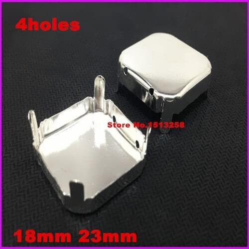 100Pcs/Lot 18mm,23mm Square Octagon Metal Claw Setting White K Or Silver Color 4holes For Sewing On Crystal Fancy Stone