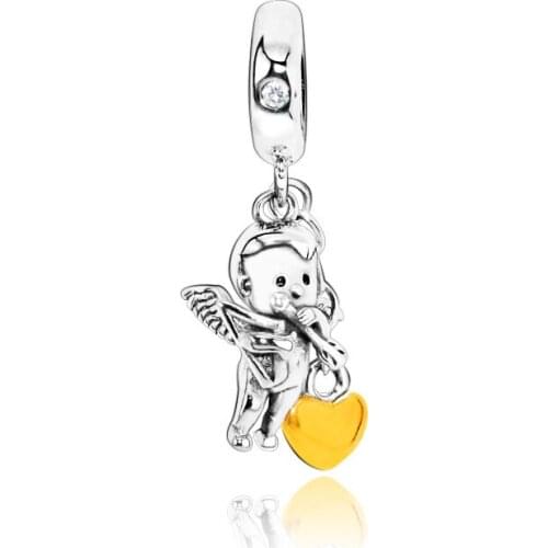 Lady Gift 925 Sterling Silver Beads Fit Original Pandora Bracelets Cupid With A Love Dangle Charm Women DIY Fashion Jewelry