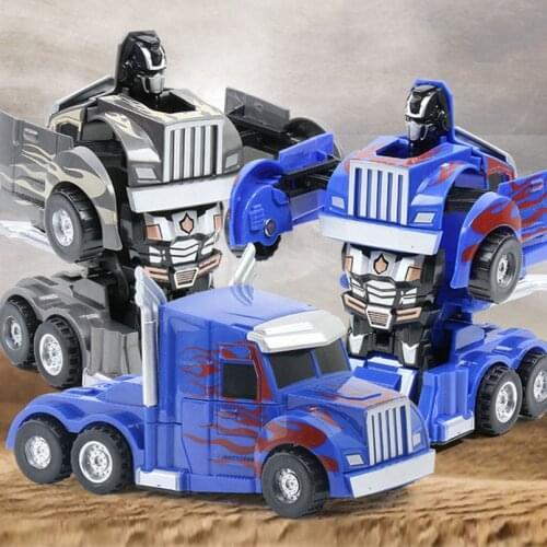 2 IN 1 One-key Deformation Car Model Toys Automatic Transform Robot Truck Inertia Car One Step Impact Educational Boys Kids Toy