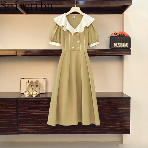 Kawaii Sweet Cute Dress Women Preppy Style Dress Spring 2021 College Uniform Female French Vintage Cute Button Ruffle Collar