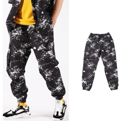 Men Printed Overalls American Casual Pants Stage Performance Clothes Hip-Hop Dance Clothing Male Casual Hiphop Pants XS2167