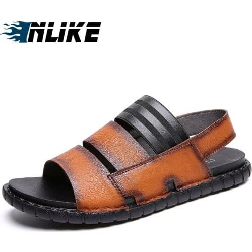 Leather Mens Sandals Leather Men Summer Shoes 2019 Flat Beach Sandals