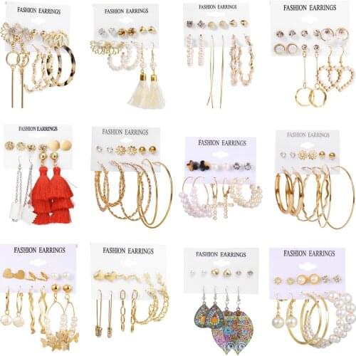 2021 Fashion Trend Jewelry Creative Simple Retro Love Star Chain Earrings Set Lotus Mosaic Diamond Flower Earrings Free Shipping