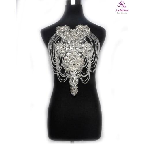 New large silver ,handmade beaded embroidery collar applique accessories diy cheongsam patch 16*35 cm by piece
