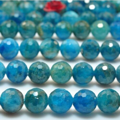 Natural Blue Apatite Faceted Round Loose Beads Wholesale Gemstone Semi Precious Stone Bracelet Necklace Diy Jewelry Making 15"