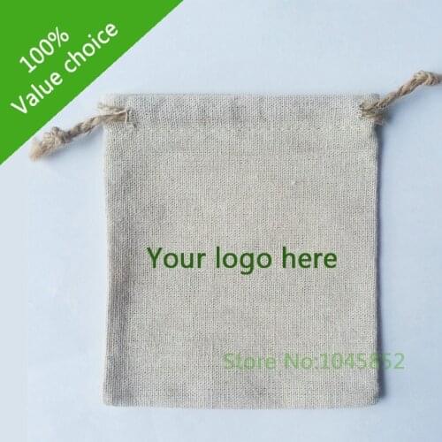 500 pcs/lot W15*H18cm Custom printed Small Jute drawstring bag for storage Linen gift packaging bag With one color logo