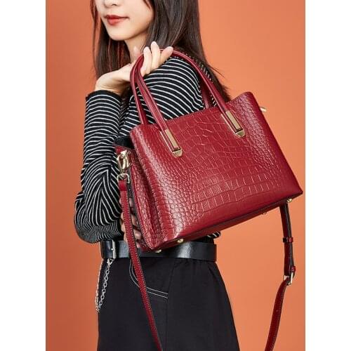 2021 New Fashion Genuine Cow Leather Alligator Satchels Women Shoulder Messenger Bag Ladies Casual Totes Soft Crossbody Handbag