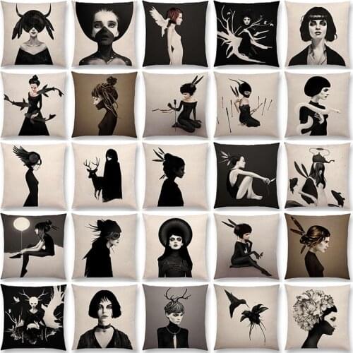 New Black White Style Wonder GirlSofa Pillow Case Elegant Lady Miracle Beauty Portrait Noble Mind Gorgeous linen Cushion Cover