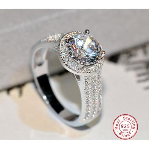 Genuine 925 Sterling Silver Forever Clear Big CZ Pave Circle Round Finger Rings for Women Anniversary Jewelry Mothers Day Gift