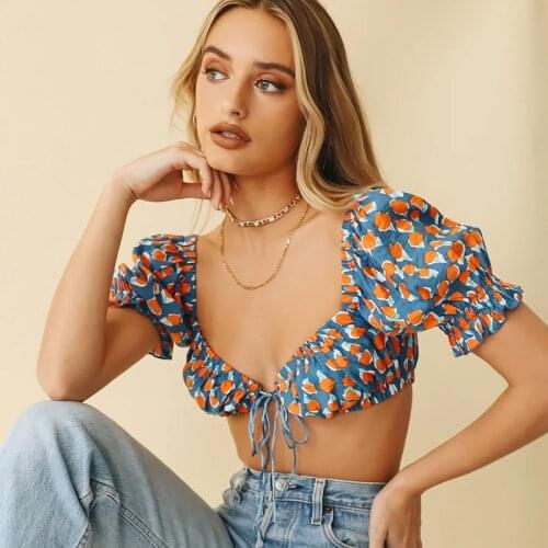 Sexy Low-Cut Backless Women T-Shirt Bubble Short Sleeve Pleated Crop Top Ruffle High Street Female Tee-Shirt Top Dot Print Tee