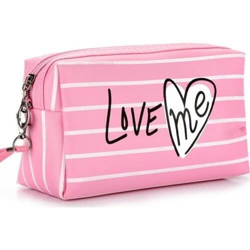Portable Women Makeup Bag Nylon Waterproof Striped Printed Zipped Cosmetics Organizer Storage Ladies Travel Clutch Bags FA$1