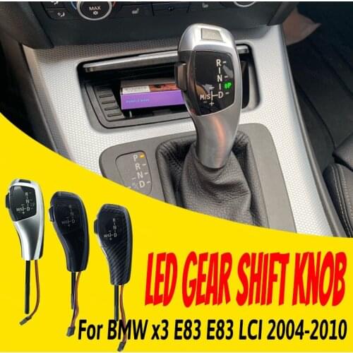 Shift Handle Replacement Carbon Fiber Black Silver PU Leather LED Gear Shift Knob for BMW X3 E83 E83 LCI 2004-2010 Accessories