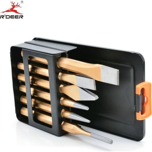 RDEER 6Pcs Striking Punch Chisel Kit For Stone Processing Construction Masonry Plow Bit CR-V Center Pin Chisels Punches Tools