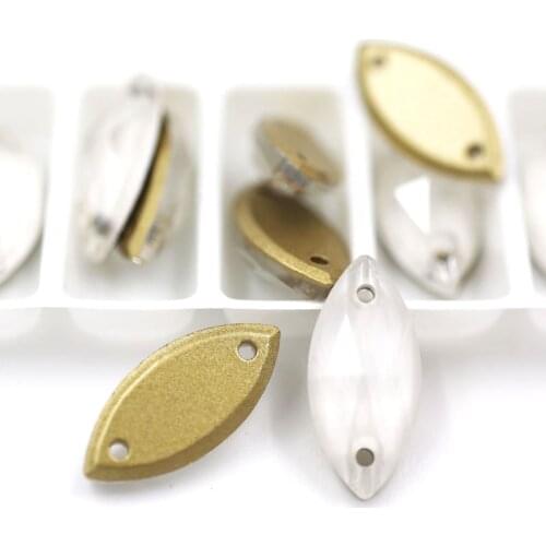 High quality 7x15mm flatback glass sew on rhinestones Leaf shape White Mocha crystal rhinestones diy clothing accessories
