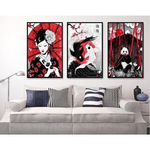 Japan Ruby Geisha Koi Fish Panda Samurai Sushi Cat Poster Canvas Art Prints Painting Wall Picture for Children Living Room Decor