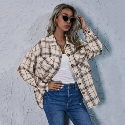 Women Shirts Autumn and Winter Street Design Loose Single-breasted Lapel Thickened Long-sleeved Plaid Shirt Jacket