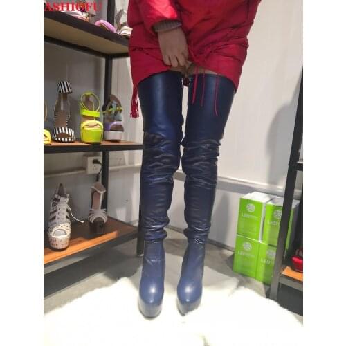 ASHIOFU Real Pictures Handmade Womens High Heel Platform Thigh High Boots Evening Club Over Knee Boots Evening Fashion Boots