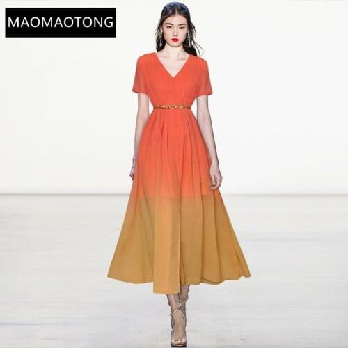 Fashion Designer Summer Midi Dress Womens Short Sleeve /Sleeveless V-neck Sashes Ombre Stylish Party Dress Vestidos