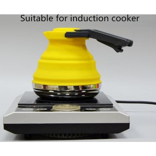1.2LOutdoor portable silicone heatable kettle Collapsible silicone kettle stainless steel bottom Food grade silicone
