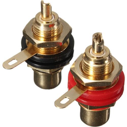 1pair Gold Plated Speaker Terminal Audio Adapter RCA Phono Female Chassis Panel Sockets Connectors Black & Red