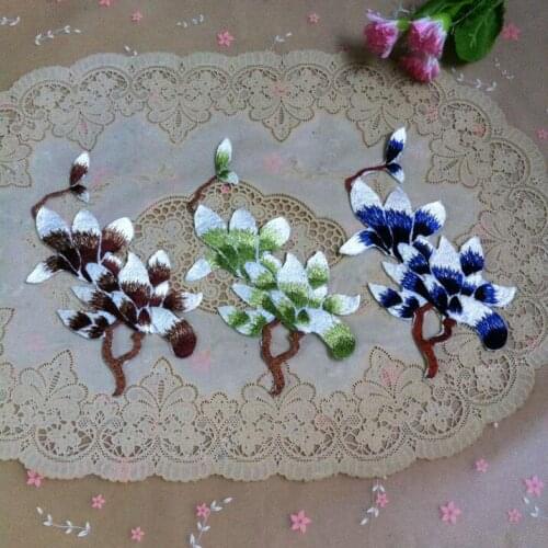 1 Piece 11*17cm Iron On Flower Lace Patch Handmade DIY Venice Coffee Green Blue Embroidered Lace Applique for Garment