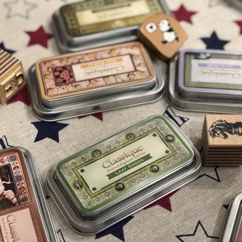 1pc Japan Tsukineko Inkpads CQ Classique Archival Pigment Ink Pad Vintage Metal Box Stamp Waterproof 12 Colors