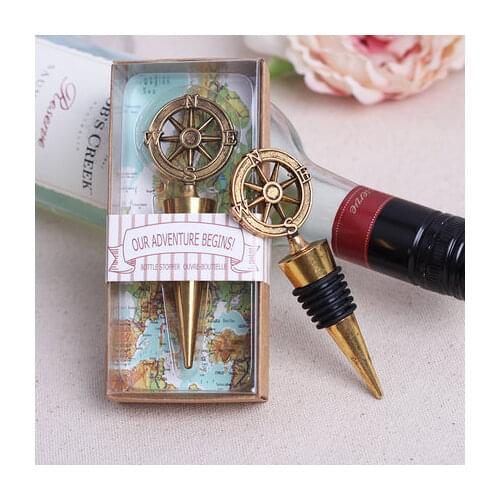 10/20/50/100pcs Metal Wine Bottle Stoppers Travel Theme Wedding Guests Gift Stopper Compass Wedding Souvenirs Wine Accessories