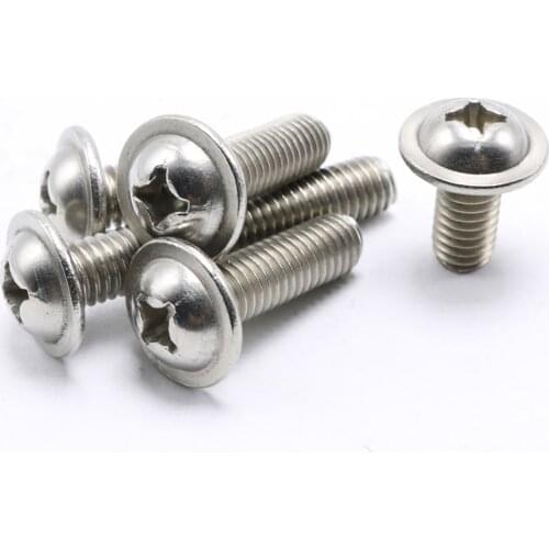 100PCS M2 M2.5 M3 M4 Philips Round Button Head With Washer Screws Bolt Plating Nickel