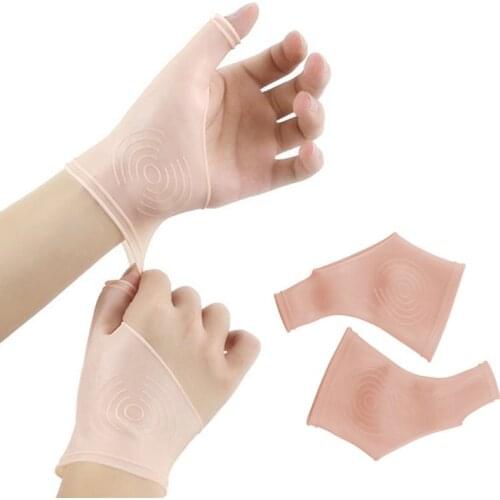 2Pcs/Pair Silicone Gel Wrist Support Braces Fingerless Compression Gloves Thumb Stabilizer for Pain Relief Arthritis Tendonitis