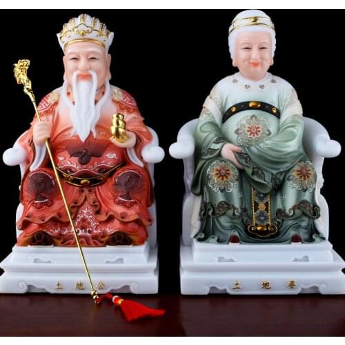 A pair 2pcs High grade gilding jade BUDDHA HOME shop Bring wealth money luck God of wealth CAI SHEN TU DI GONG PO BUDDHA statue