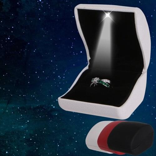3 Color LED Lighted Earring Ring Box Faux Leather Wedding Engagement Jewelry Display Hot