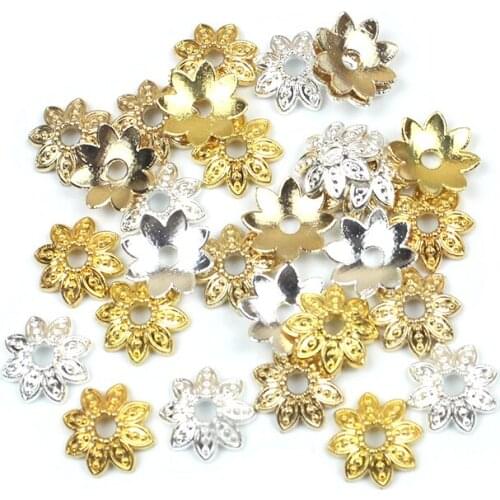 50pcs/Lot 8/10mm 8 Petals Tibetan Gold Silver Hollow Out Flower Loose Sparer Torus End Bead Caps For Needlework Diy Accessories