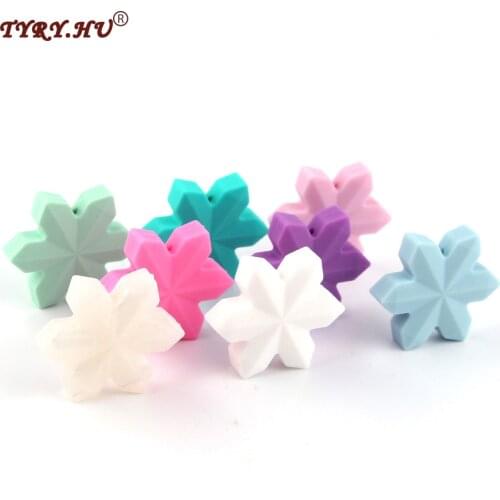 TYRY.HU Snowflack Shaped Silicone Beads 5PC BPA Free Food Grade Silicone Teether Baby Teething Nurse Care Chew Beads Shower Gift
