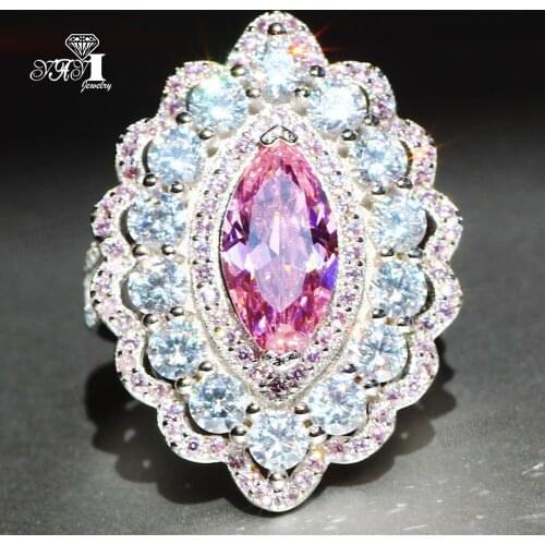 YaYI Fine Jewelry Fashion Princess Claw Set Cut Pink Cubic Zirconia Silver Color Engagement Wedding Party Leaves Gift Rings