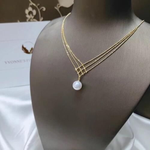 Classic Perfectly Round 8-9mm Pearl Pendant Charm Necklace For Women Elegant Pearl Jewelry