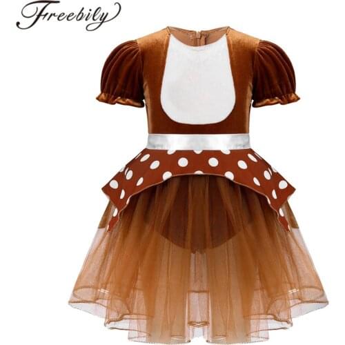 Infant Baby Christmas Dress Girl Elk Cosplay Costume Short Puff Sleeves Mesh Tutu Romper Dress Halloween Xmas Party Dress Up