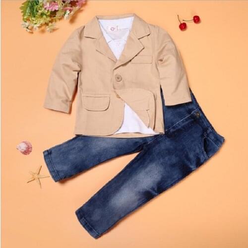 Handsome Boys Clothes Sets Children Jacket + T-Shirt + Jean Pant Suit Baby Boy Outfits Kids Clothing Fashion 3-Pieces Set 3pcs