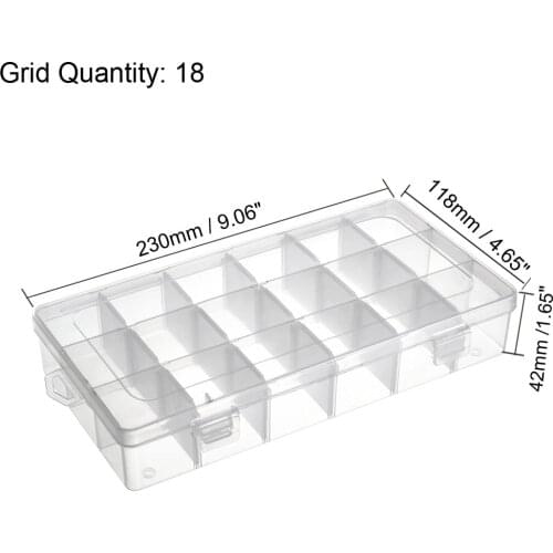 Uxcell Component Storage Box - PP Adjustable 18 Grids Electronic Component Containers Tool Boxes Clear White 230x118x42mm