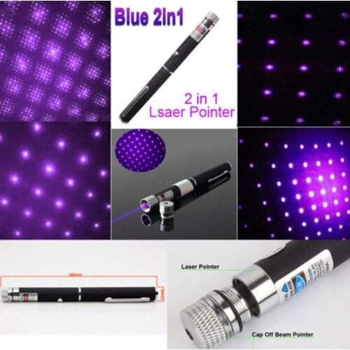 50Pcs/Lot DHL Free Shipping New Power Star Cap 2 In 1 Laser Pointer Pen Violet Blue 1mW Beam Light Ray Lazer