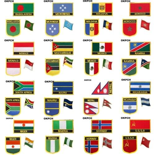 USSR Norway Nigeria Niger Nicaragua National Flag Embroidered Iron on Patches for Clothing Metal badges DIY Saw on Patches