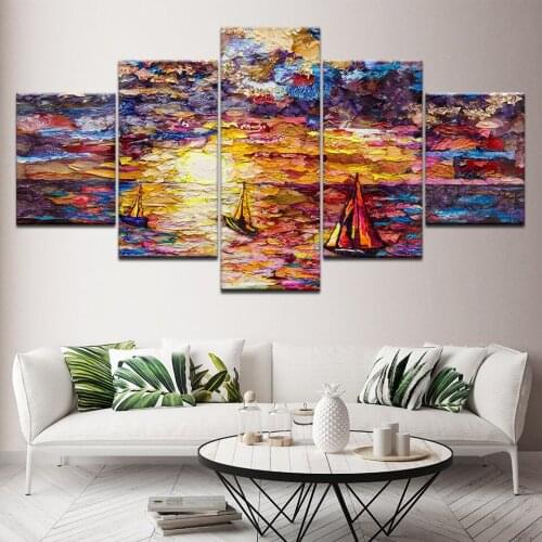 Boat in sea colorful Personality design 5 Piece HD Wallpapers Art Canvas Print modern Poster Modular art painting Home Decor