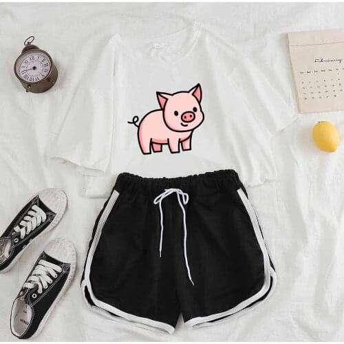 Cartoon Pajamas for Women Pooh Nightwear Women Set Nightwear Pyjamas Two Piece Outfits Kawaii Pig Clothes Casual Shorts Fashion