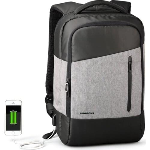 15" Laptop Backpack for Men Black Gray Nylon Travel Backpack Fit 15.6 inch Water Resistant Mens Cool Backpacks USB Business Bag