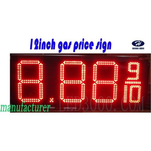 Outdoor big size gas price sign 8.889/10 12inch 4digits red led gas price sign