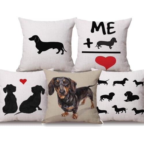 Dachshund Cushion Covers Sausage Dog Painting Love Heart Pillow Covers 45X45cm Bedroom Sofa Decoration